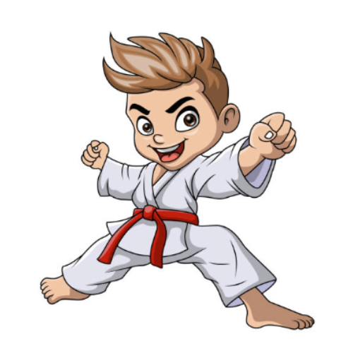 Fair Skin boy with brown hair in a white robe with a red belt