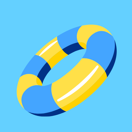 Yellow and blue life preserver on a light blue background