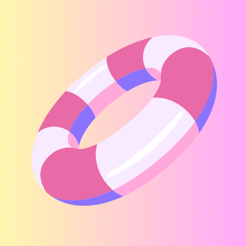 pink, white, and purple innertube on a yellow to pink faded background