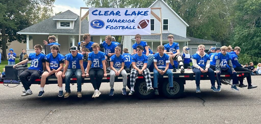 football team in parade
