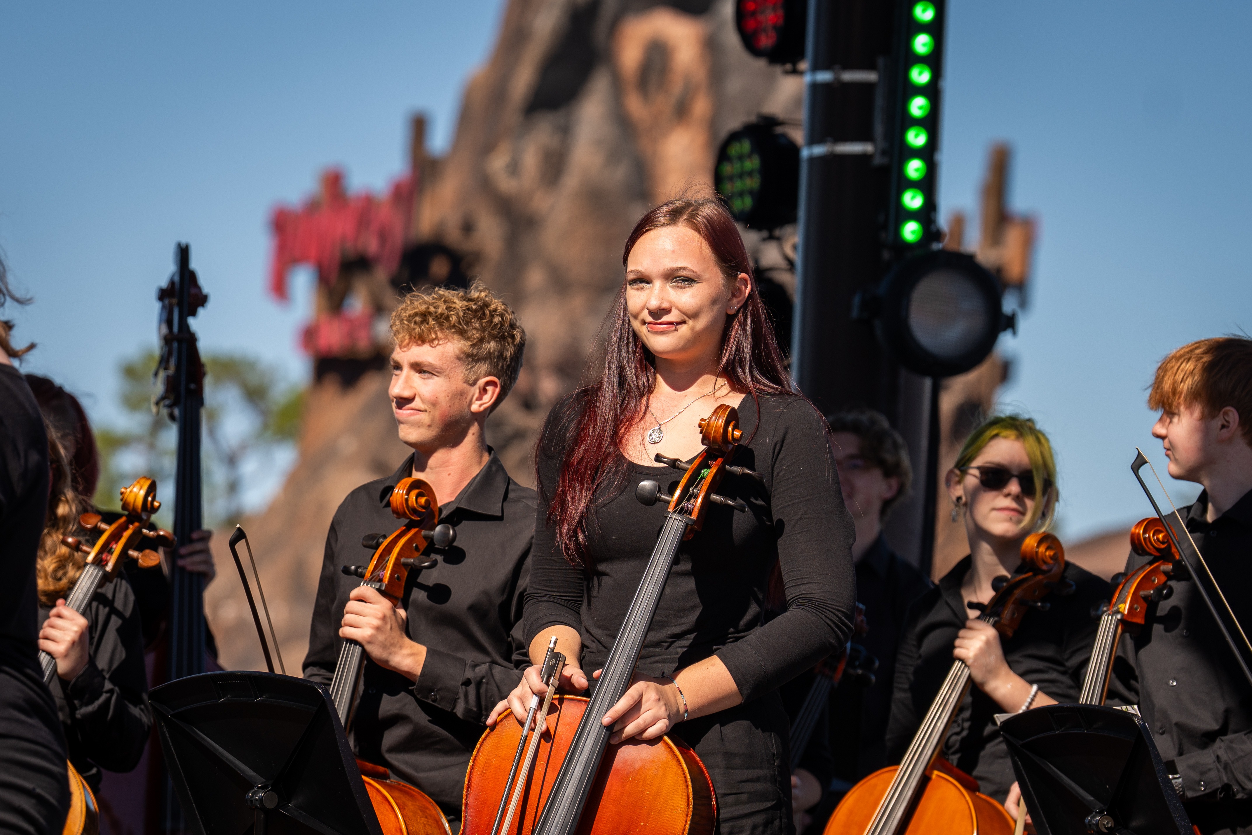 group of students playing basses