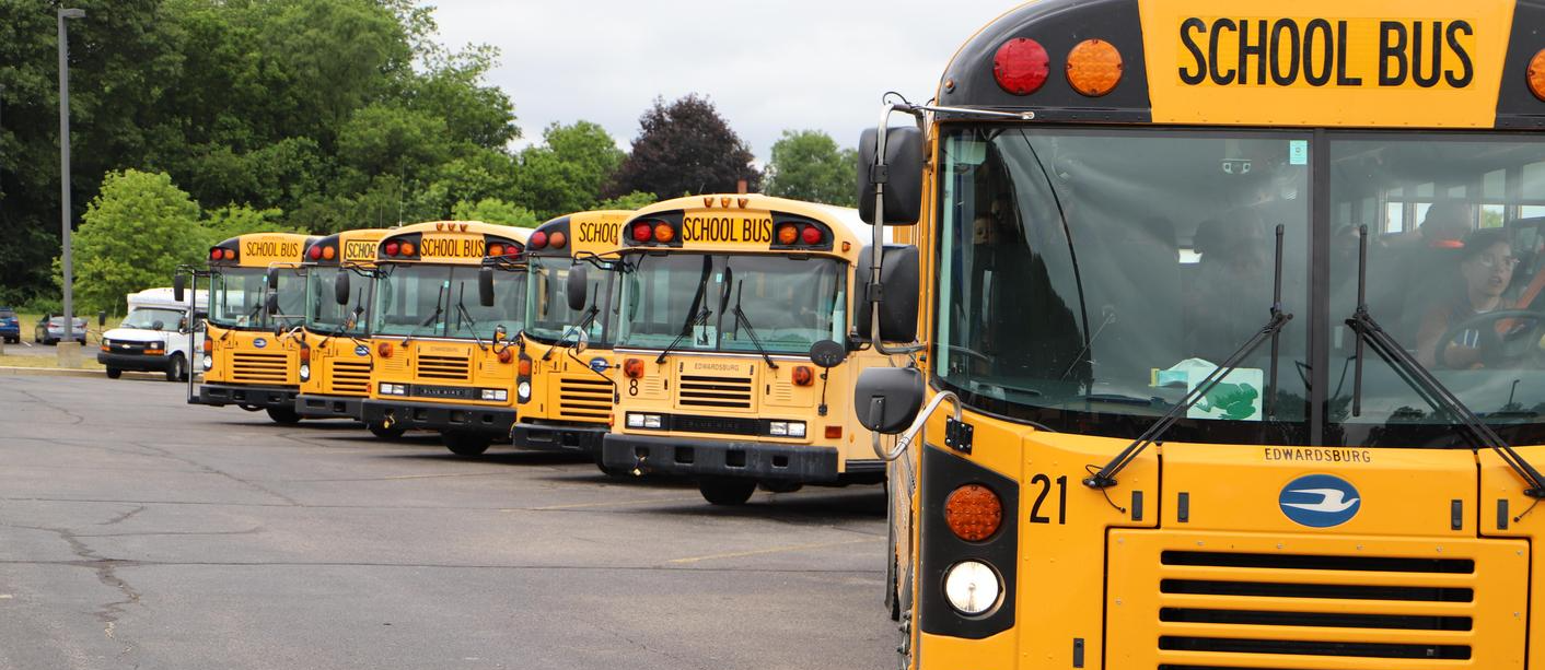 School busses in a line