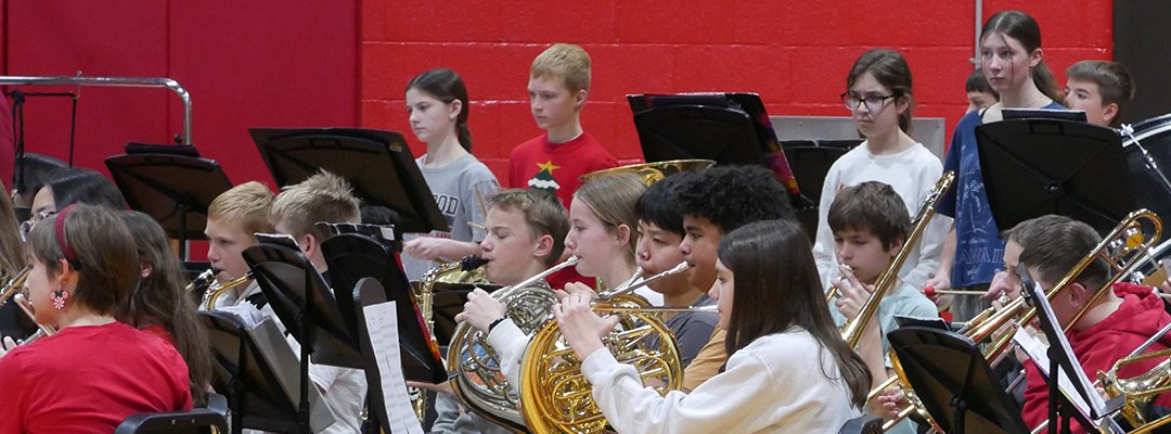 The GMS band playing at the winter assembly