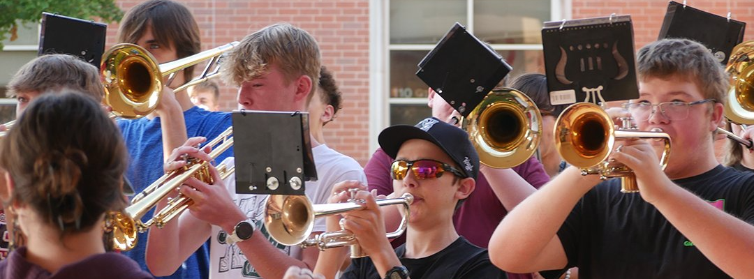 The Titan Marching Band playing during 'Wake Up Titans'