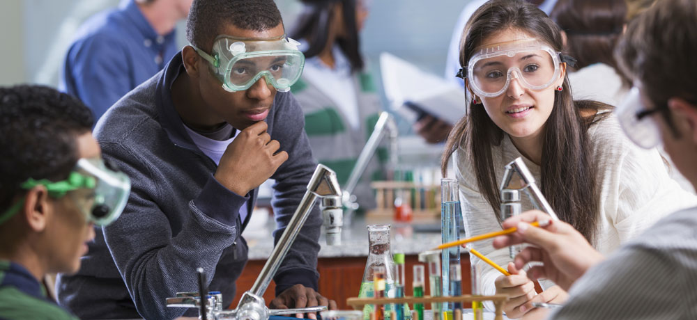 students in science class