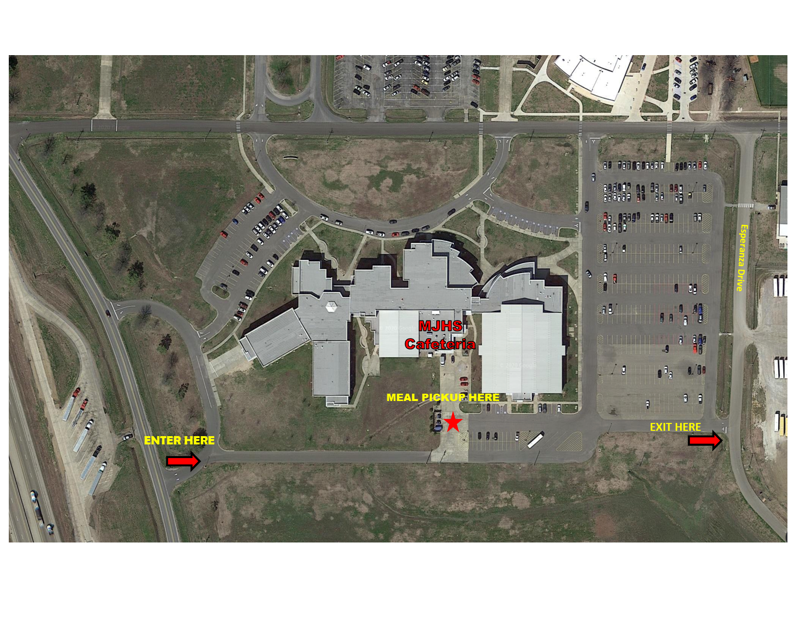 VIRTUAL LEARNING STUDENT MEAL PICKUP MAP FOR THE MJHS LOCATION
