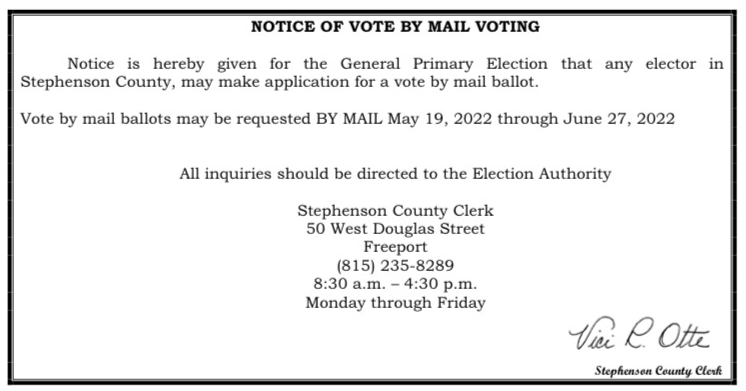Stephenson County Vote by Mail notice 