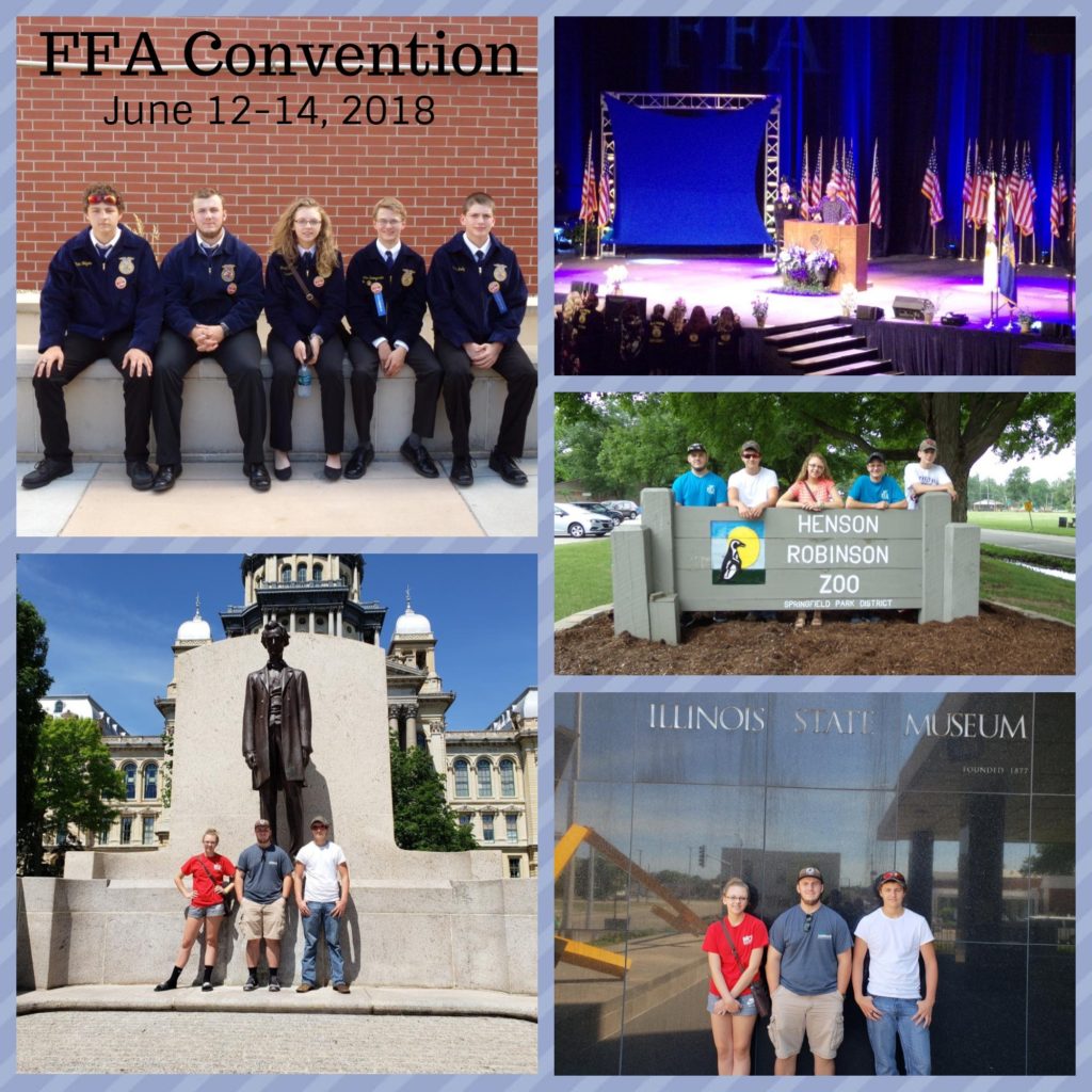 Five of our FFA chapter members, Ethan Folgate, Ian Wilson, Sierra Eversoll, Lucas Boomgarden, and Zack Isely, attended the state FFA Convention.