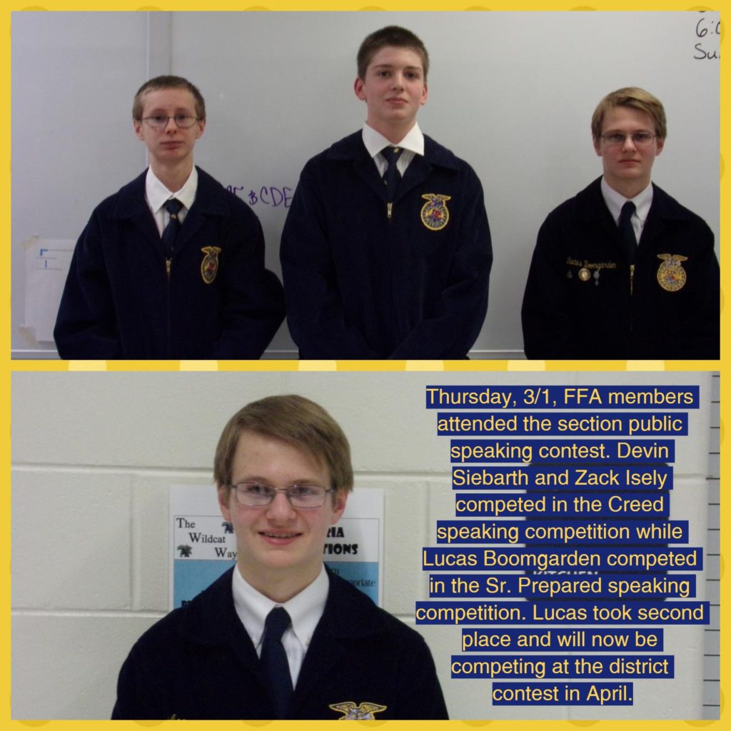 Thursday, 3/1, FFA members attended the section public speaking contest.
