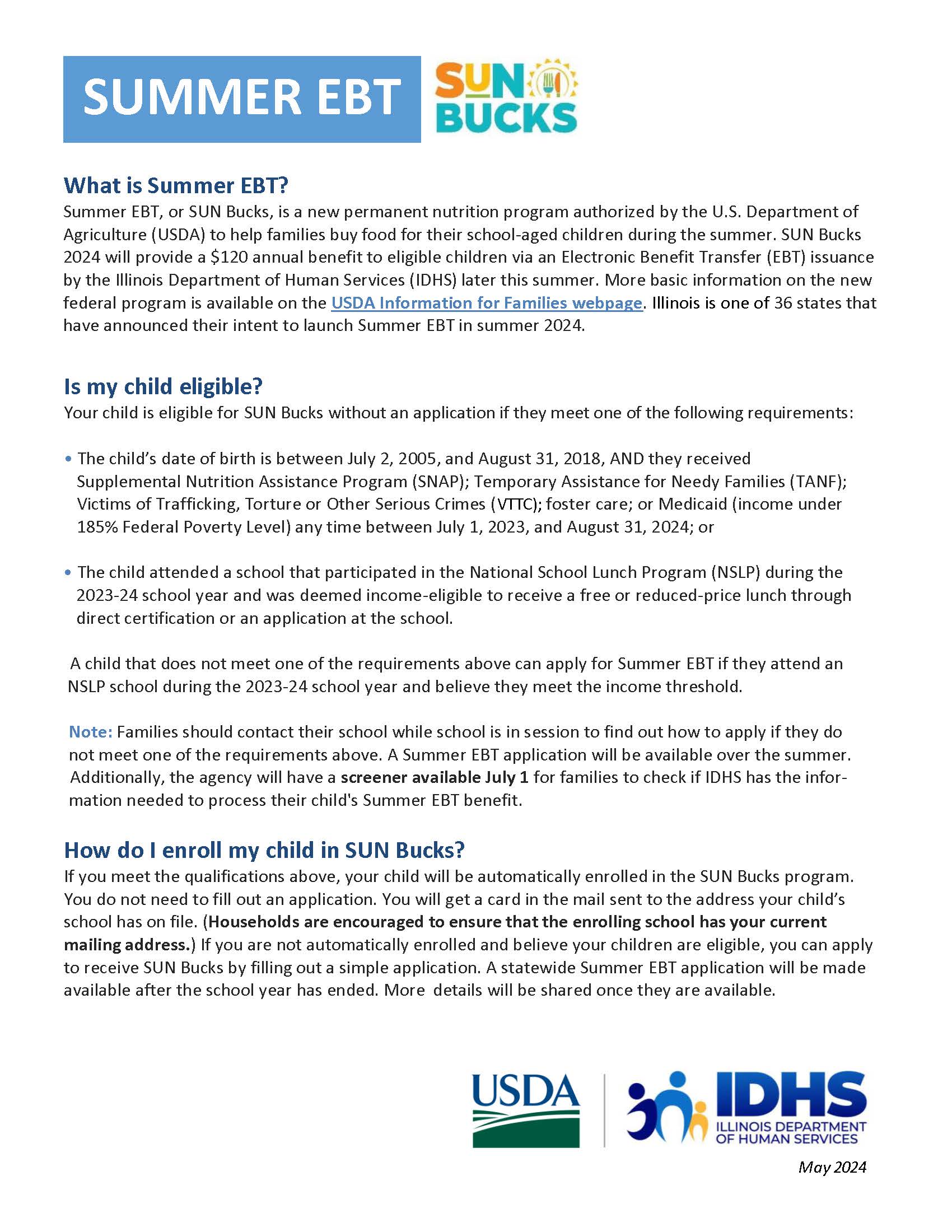 Summer EBT fact sheet page 1