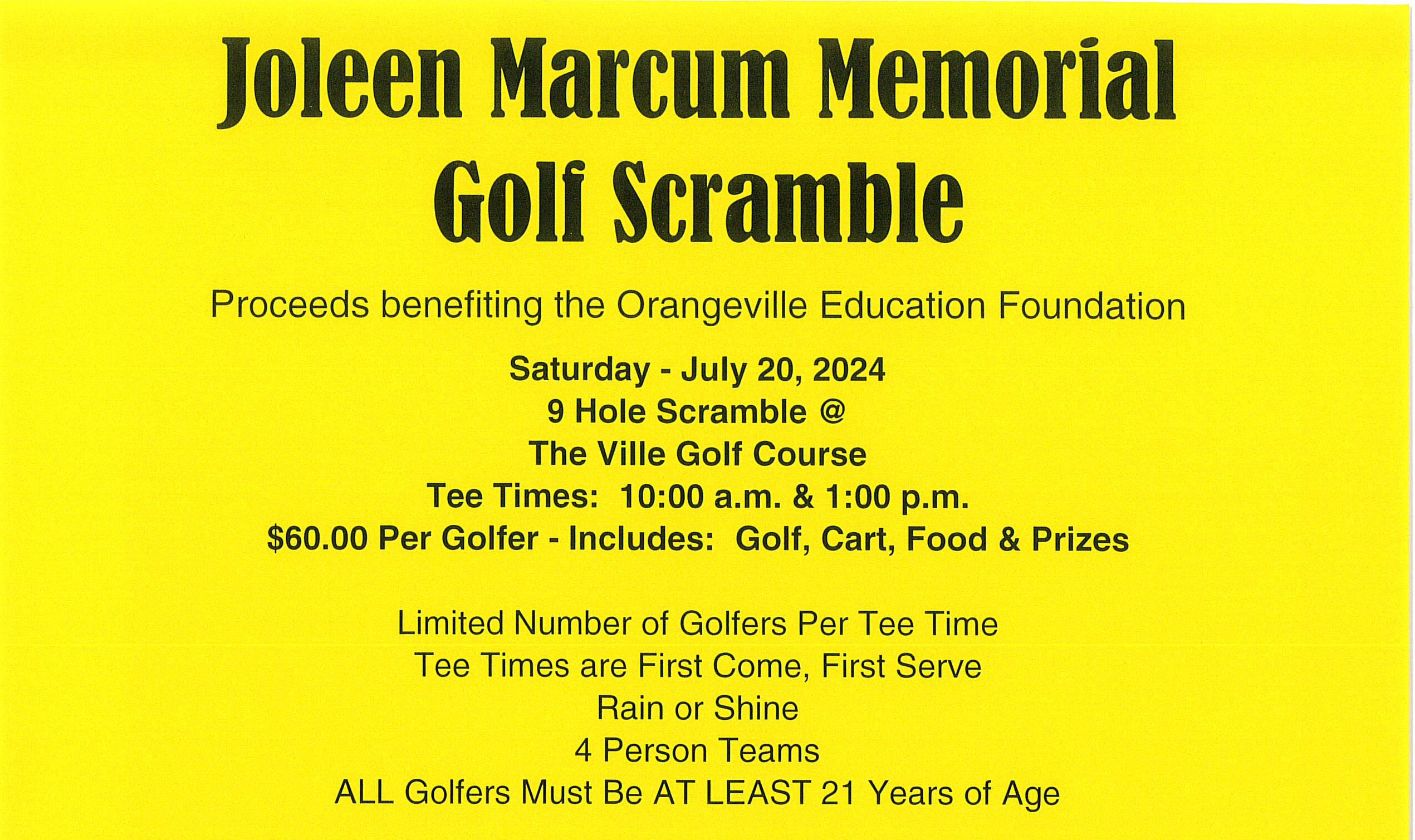 Joleen Marcum Golf Scramble info