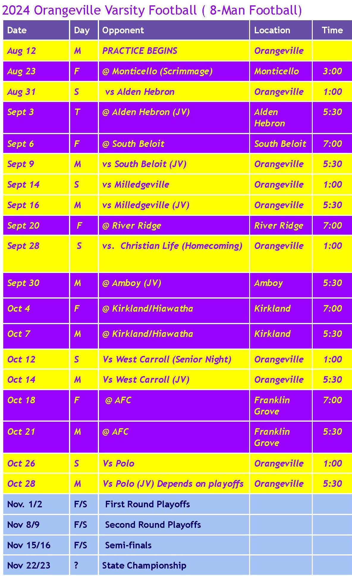 2024 OHS Football schedule