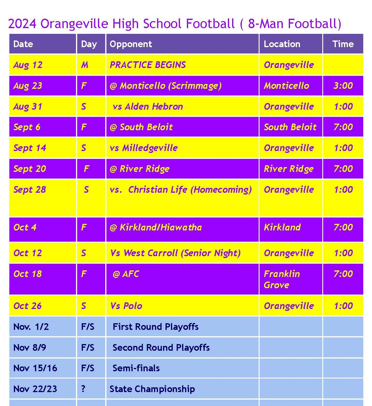 2024 OHS Football schedule