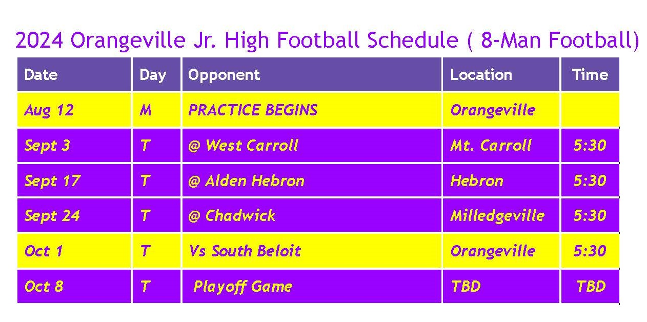 2024 JH Football Schedule