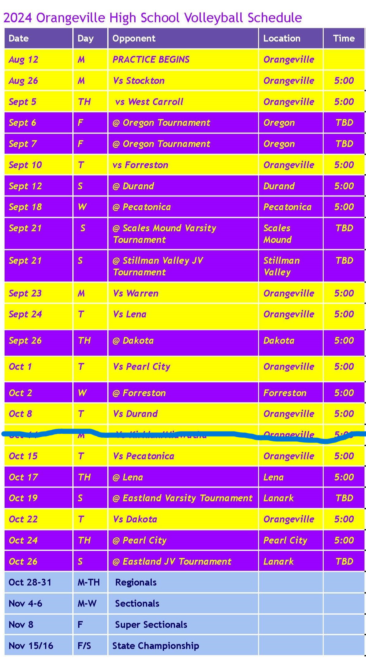 2024 OHS volleyball schedule