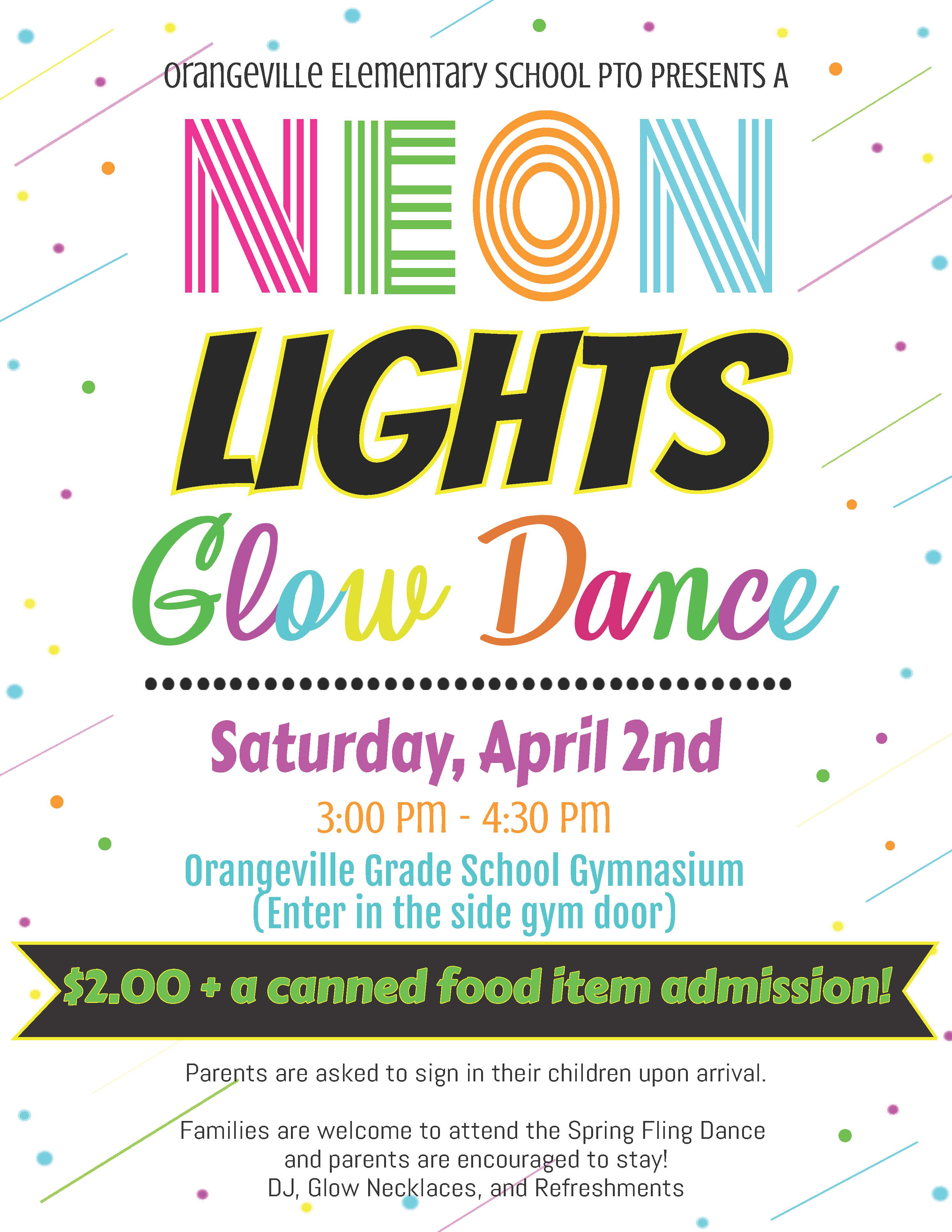 PTO Neon Lights dance flyer April 2, 2022