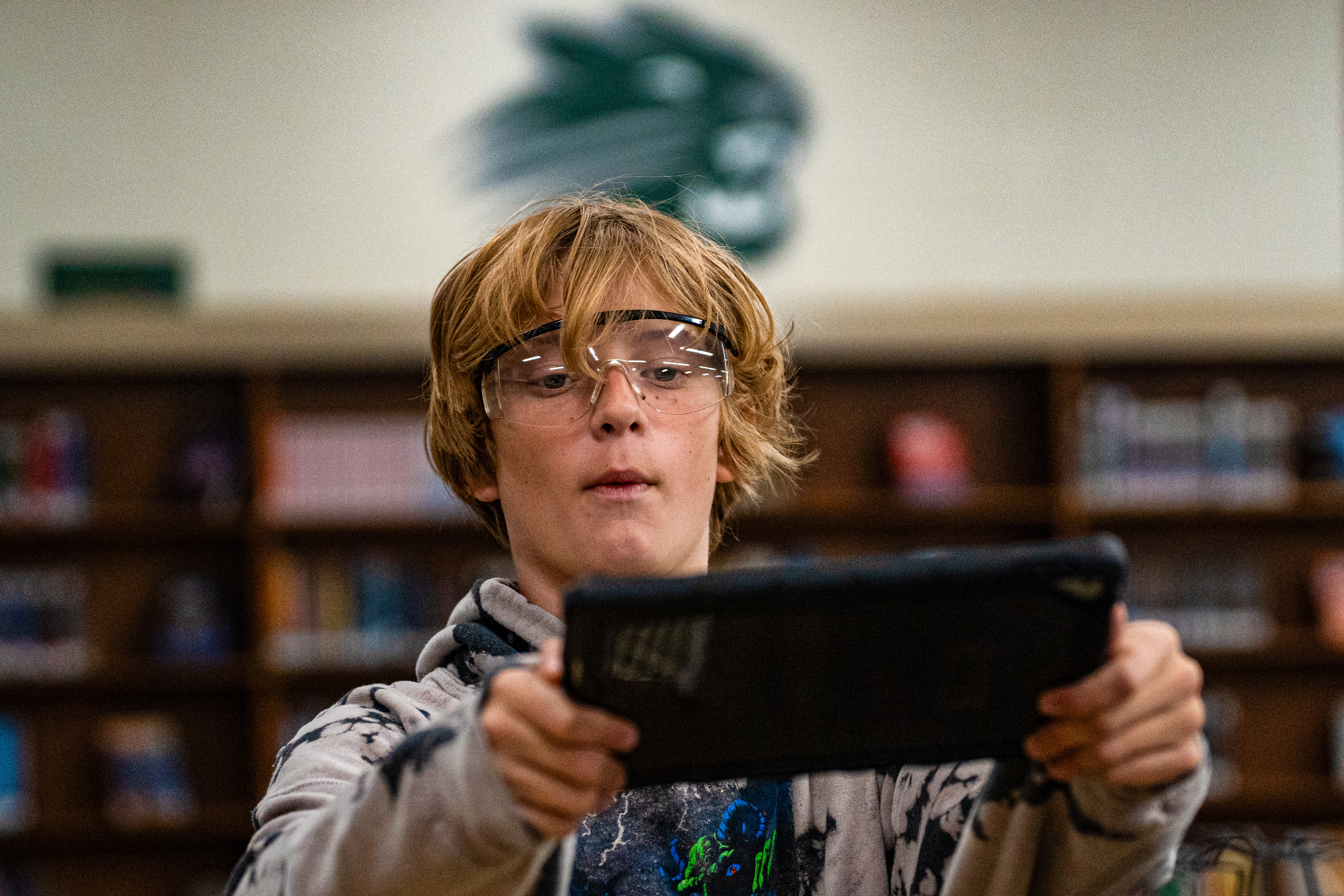 Student controlling drone