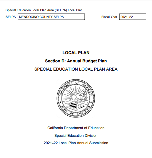 Special Education Local Budget Plan