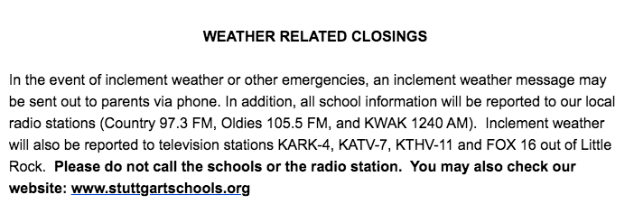 WEATHER RELATED CLOSINGS