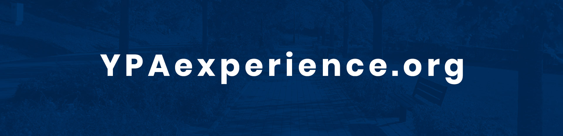 Blue overlay on an image of a park with the text YPAexperience.org over top of it.