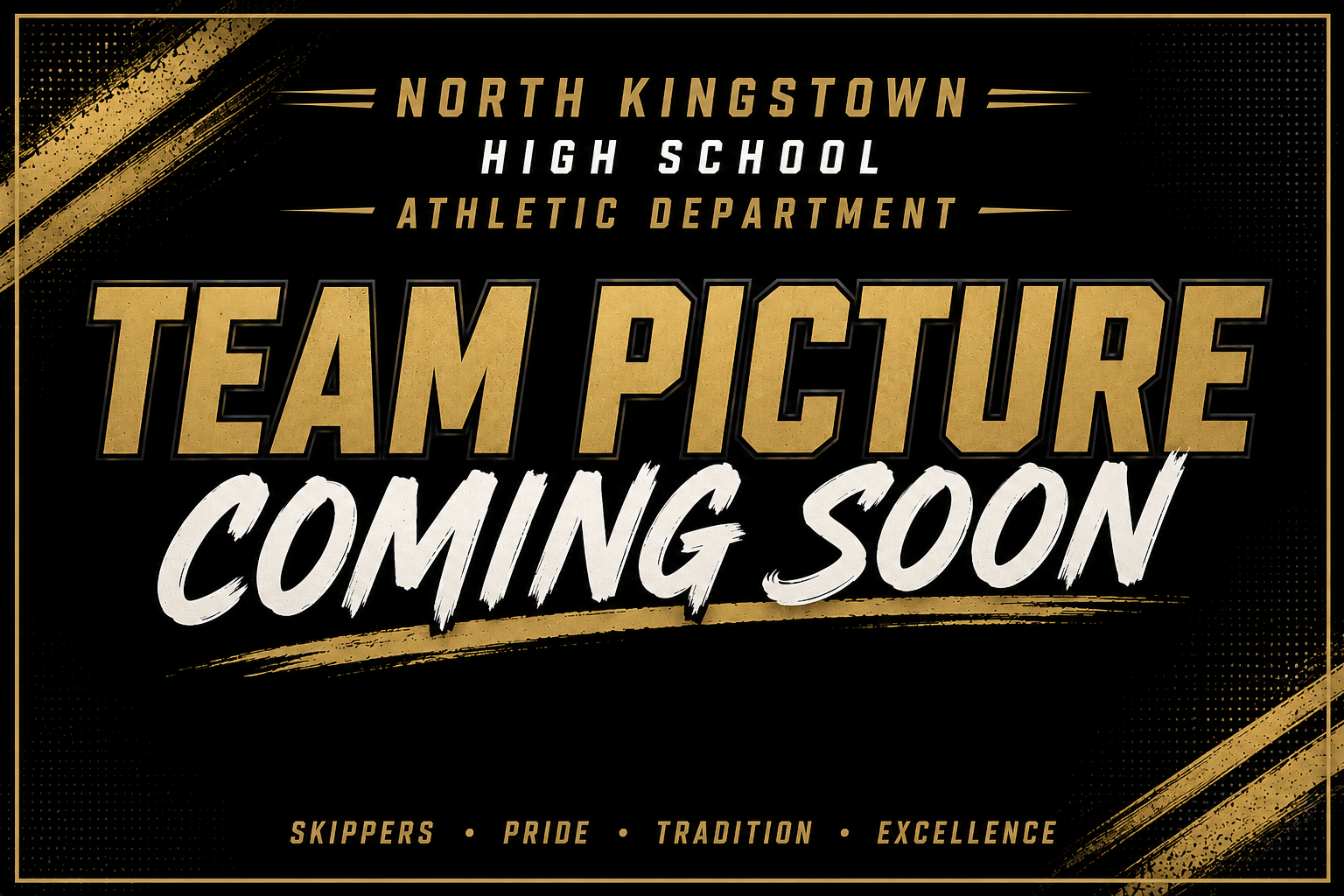 A black background with gold accents. White text reads "Team Picture Coming Soon" with smaller text below.