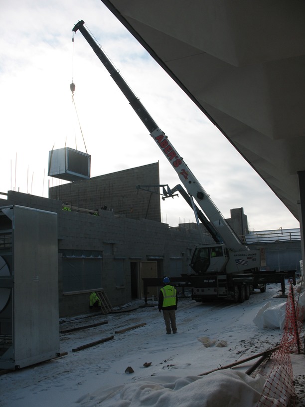 Photo of the Air handler being installed on the second floor.