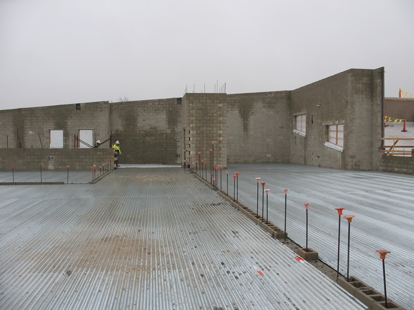 Photo of the deck looking south towards the gym and elevator shaft.