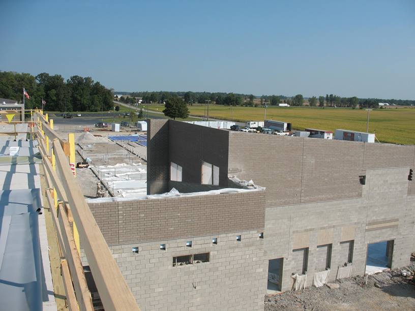 View of the cafeteria and kitchen roof from the gym roof