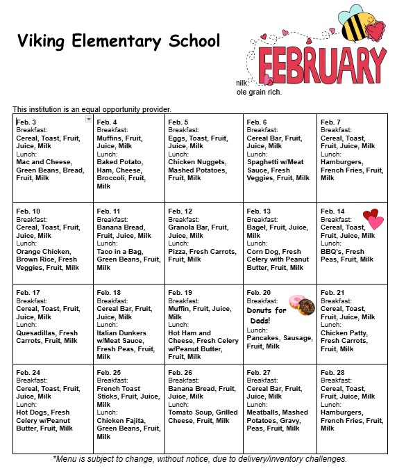 Viking February Menu