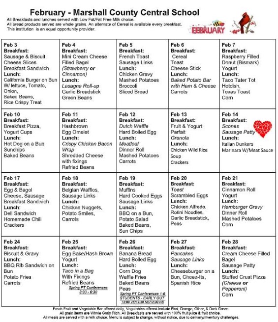 HS MS FEB Menu