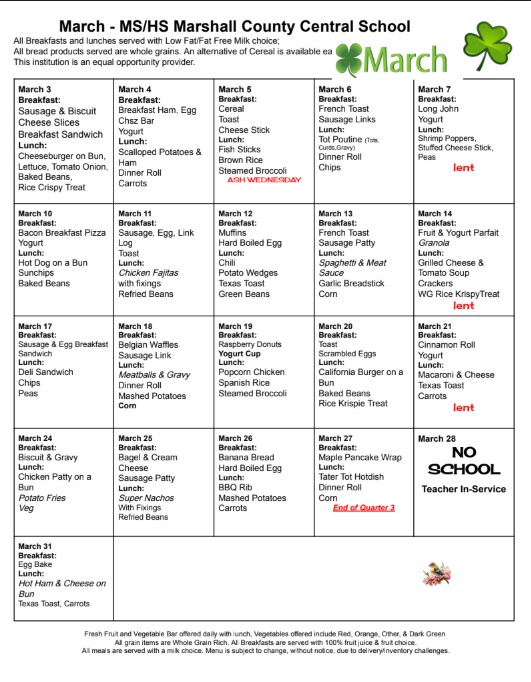 March Menu