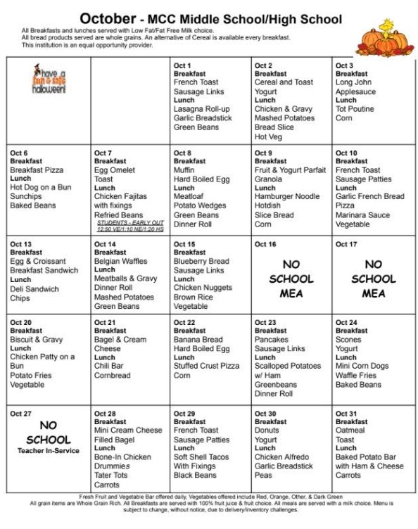 October Menu