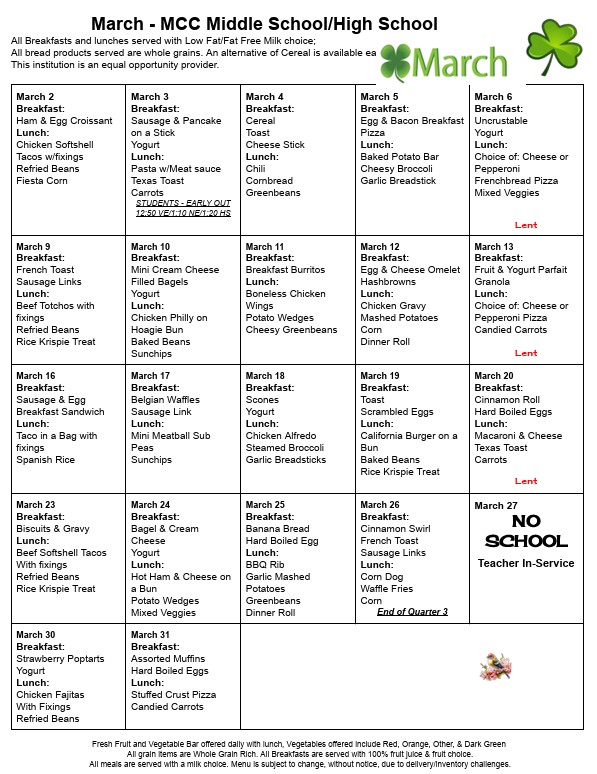 March Menu