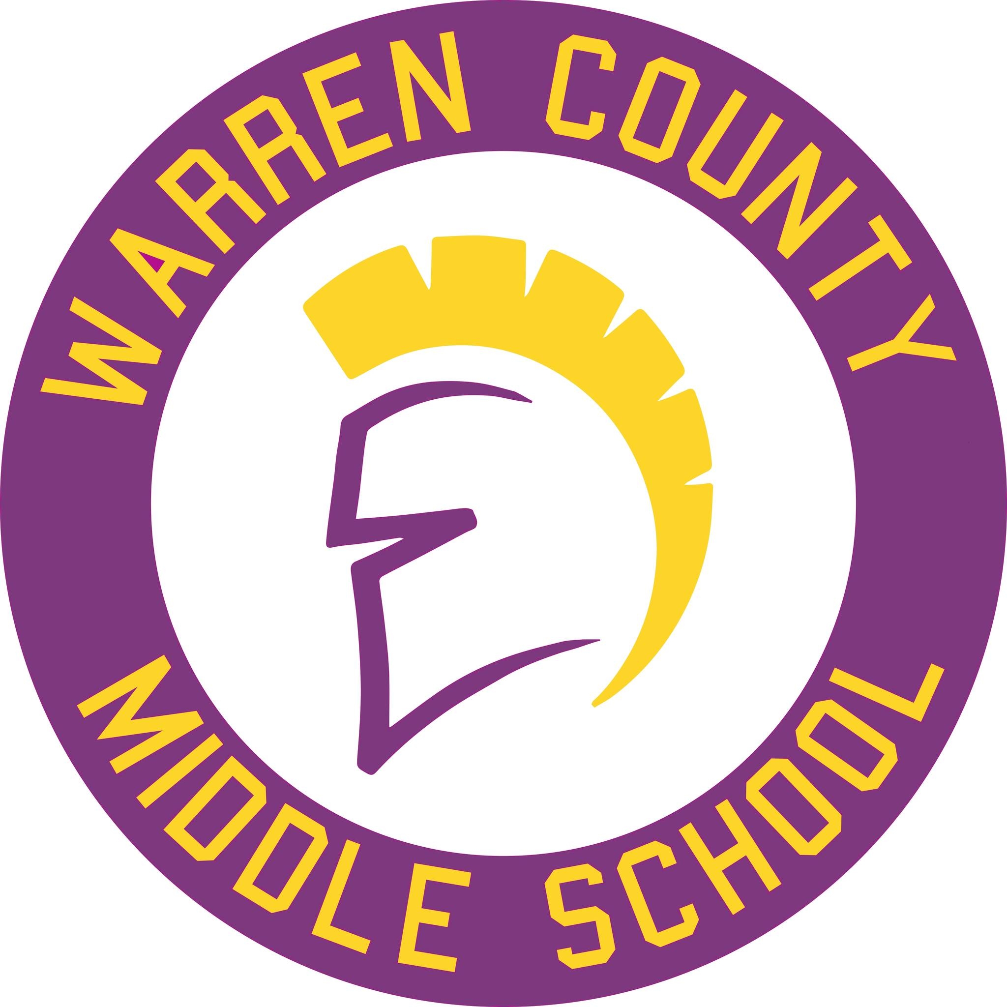 Image of a warrior helmet with gold mohawk down the back. Text: Warren County Middle School