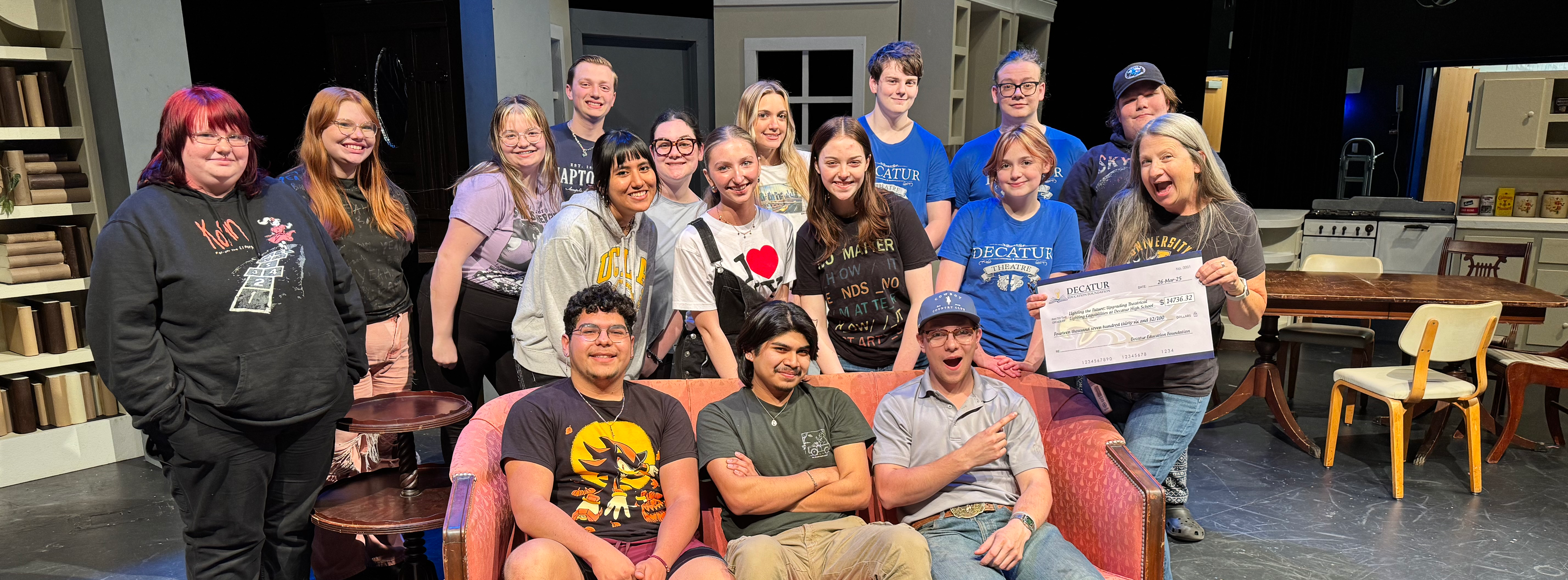 Photo of the high school theatre students receiving a D-E-F grant
