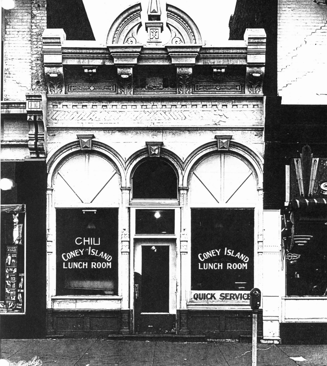  Coney Island  104 East Third Street  In 1885 the exterior of Coney Island resembled a small bank and was an office for Grand Island attorneys Thomas Oliver Cromwell Harrison and Charles- Rief. Harrison's distinguished legal career ended with two years as Chief Justice of the high court.  Coney Island Lunch Room opened in 1923 serving coney dogs, chili and the best malts in town. The restaurant has been operated by members of the Katrouzos family since 1933.