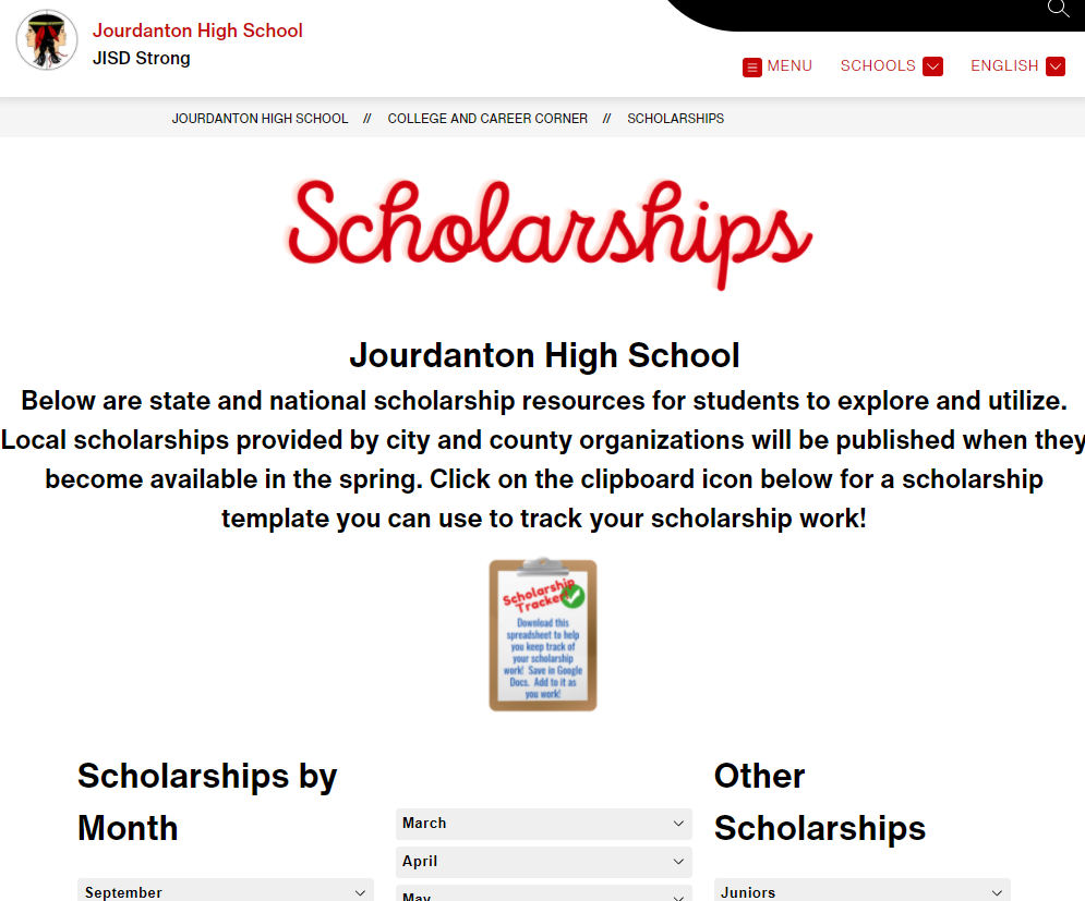 scholarship web page