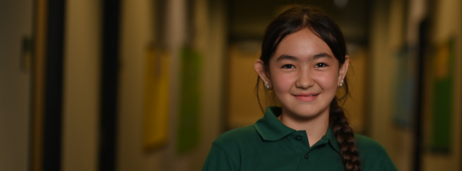 student in hallway