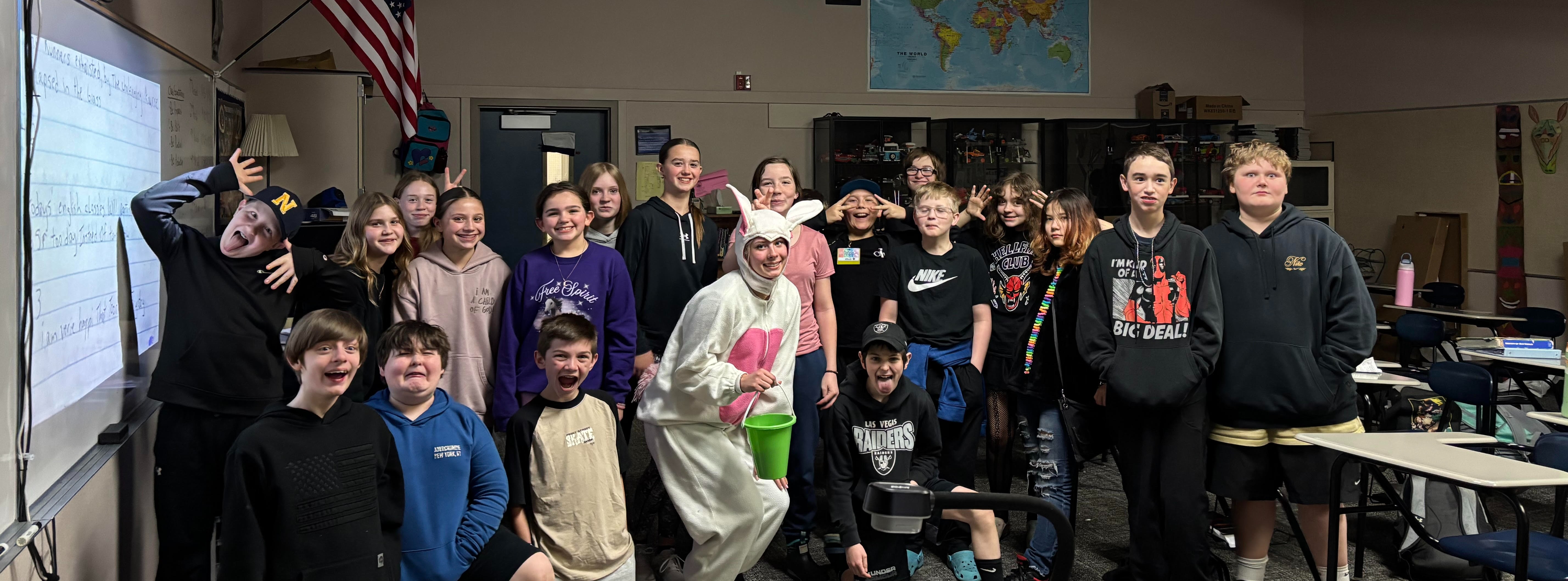 7th Grade with Easter Bunny