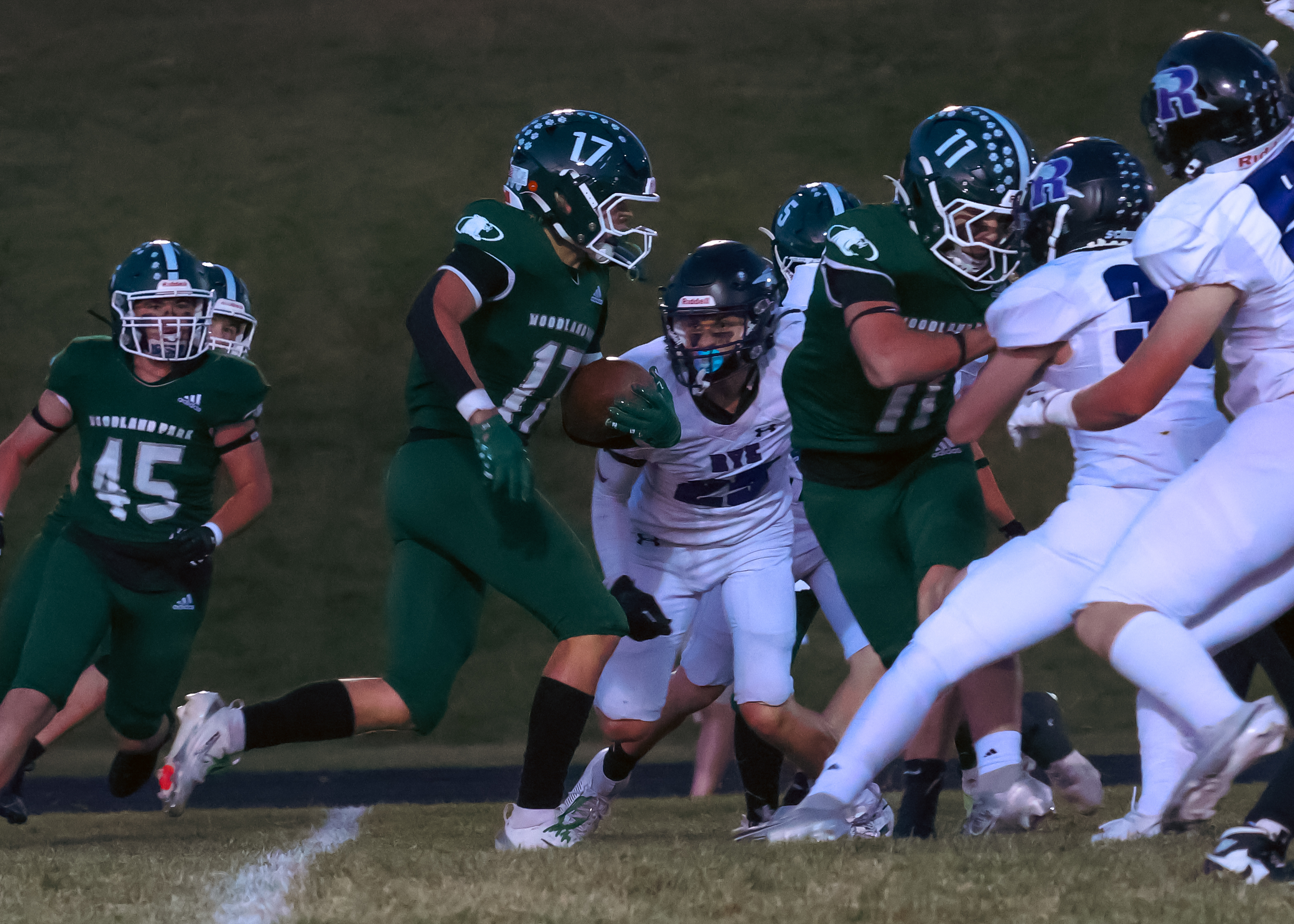 Football players during  a game