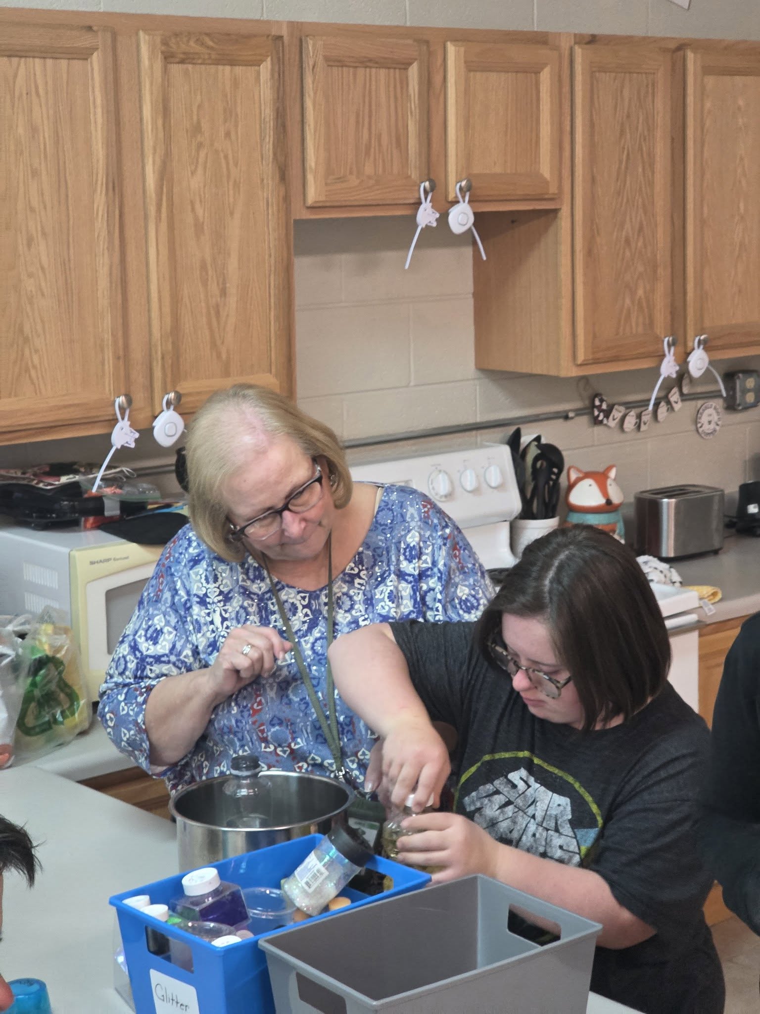 Student and teacher working on a project together