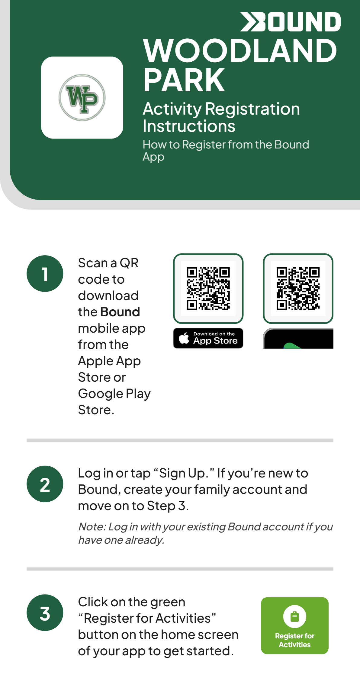 Instructions for registering on the Bound app