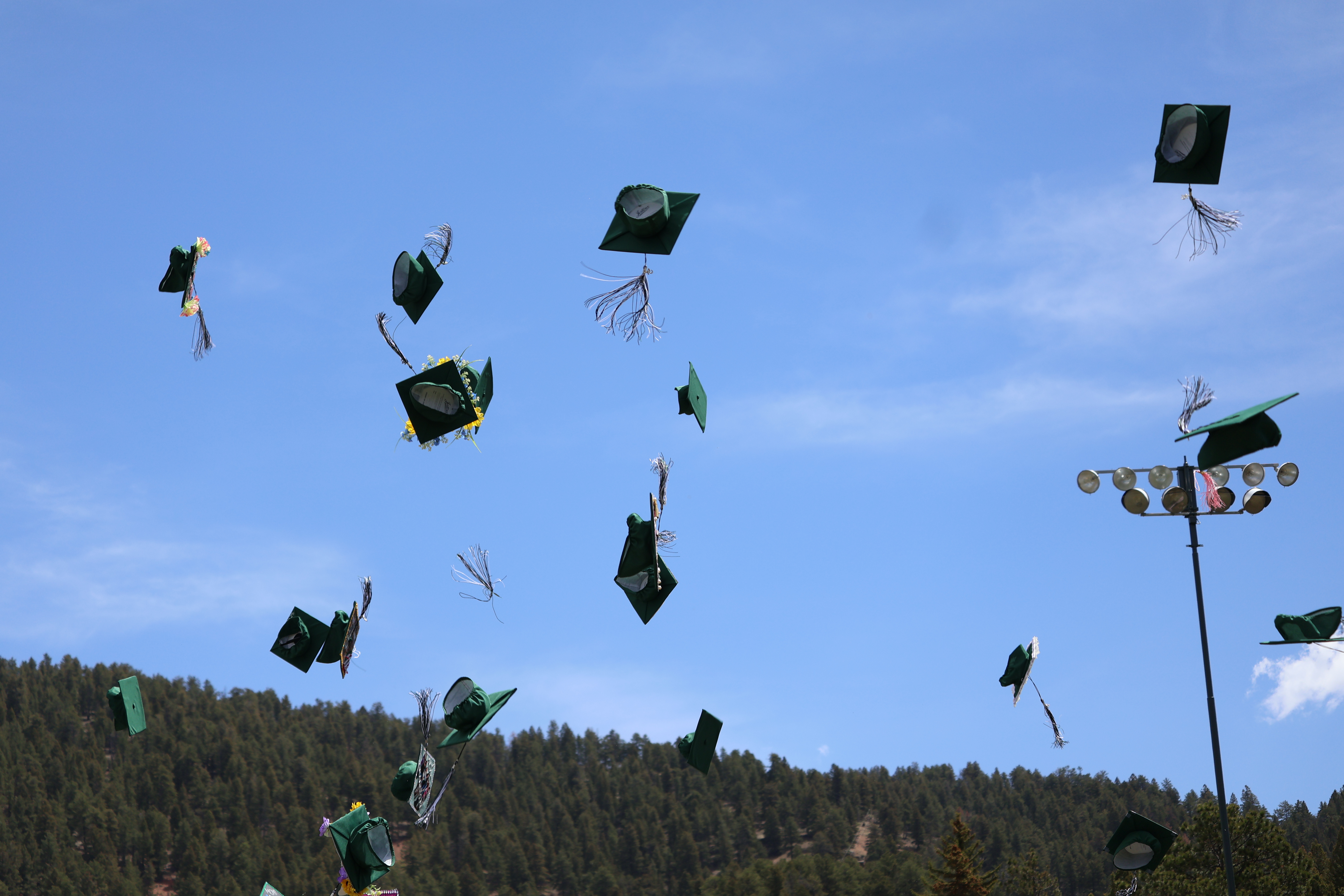 Graduation caps in the air