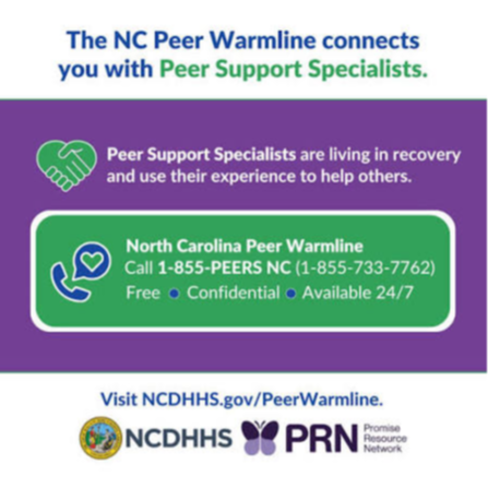 NCDHHS Warmline Peer Support Specialist Infographic Photo