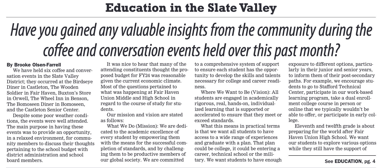 Education in the Slate Valley Article