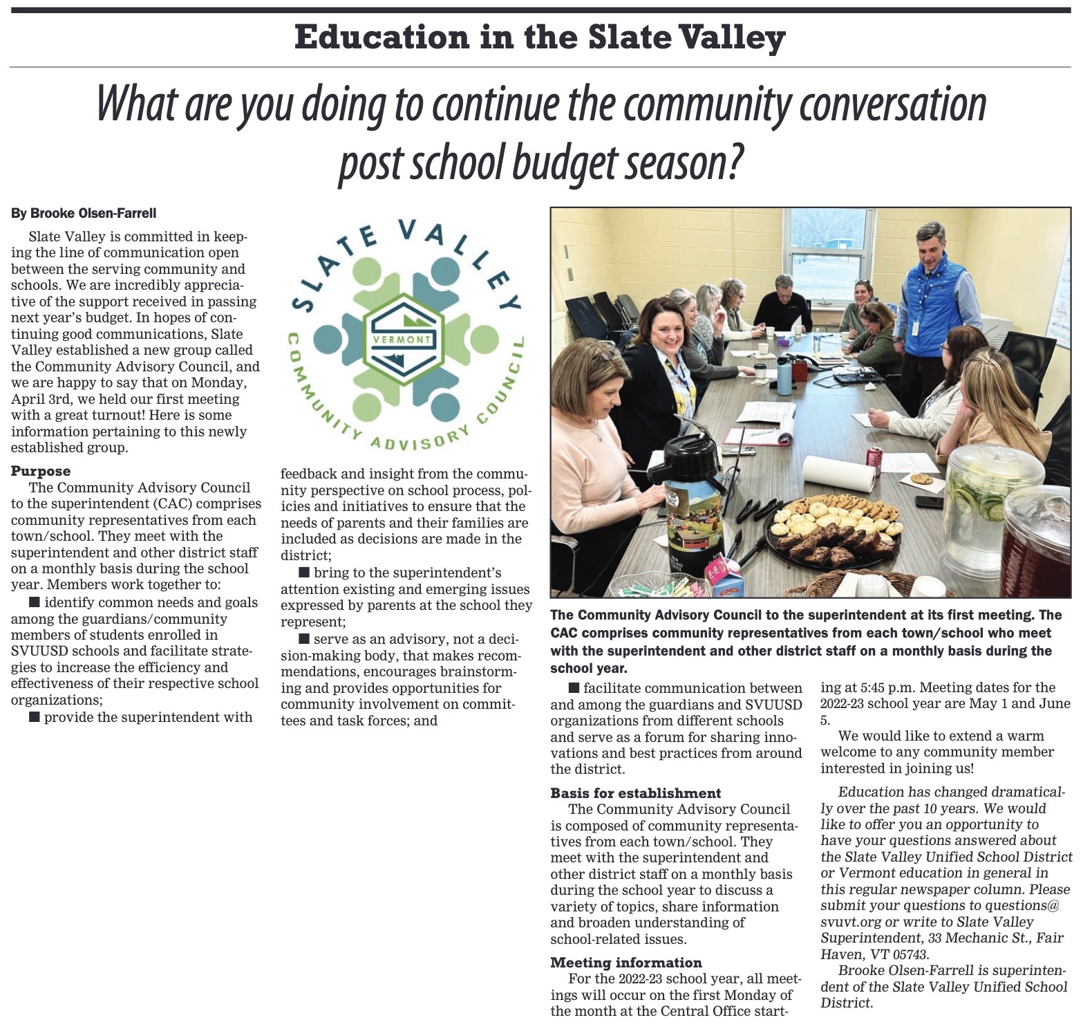 Education in the Slate Valley article