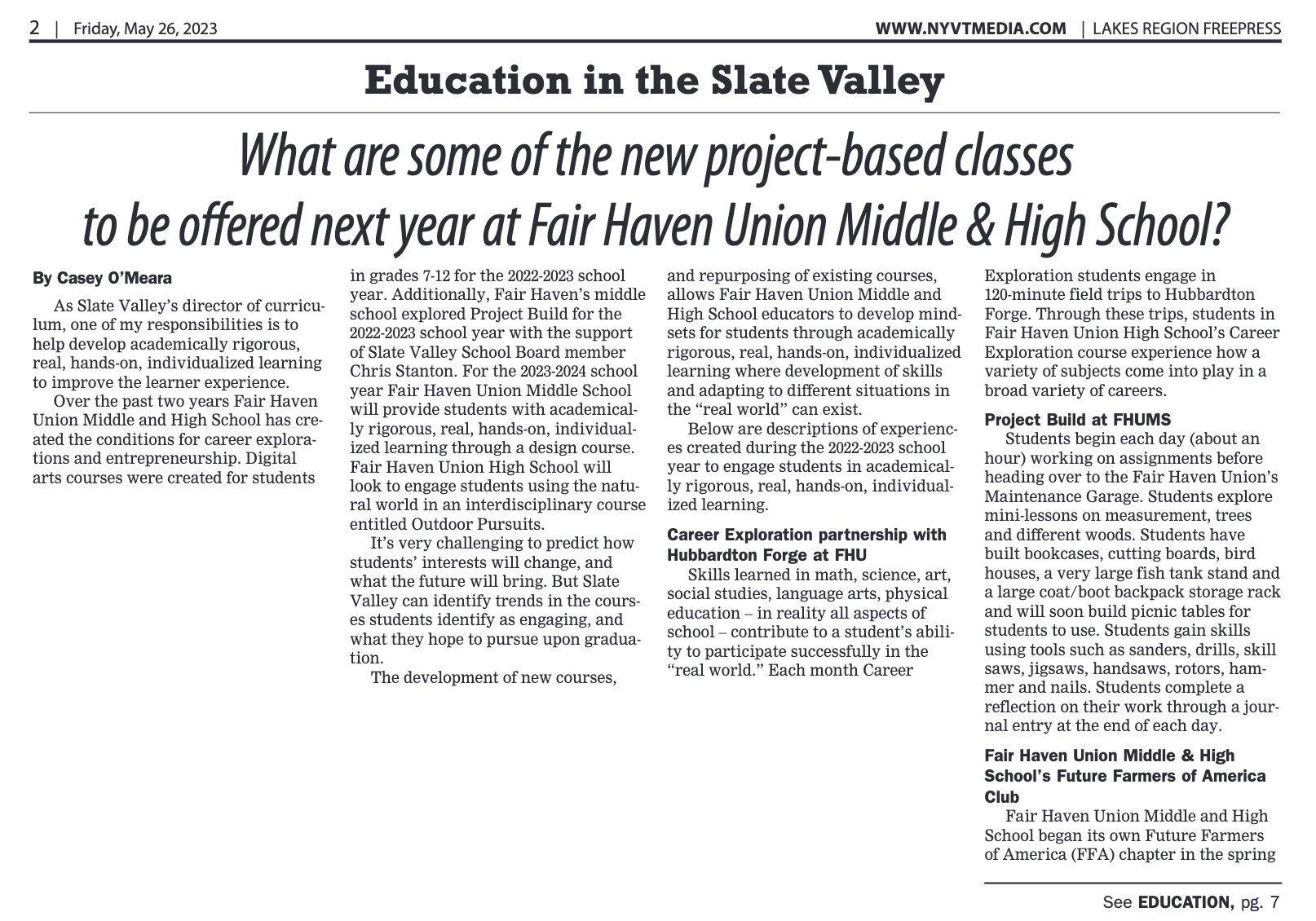 Education in the Slate Valley Article