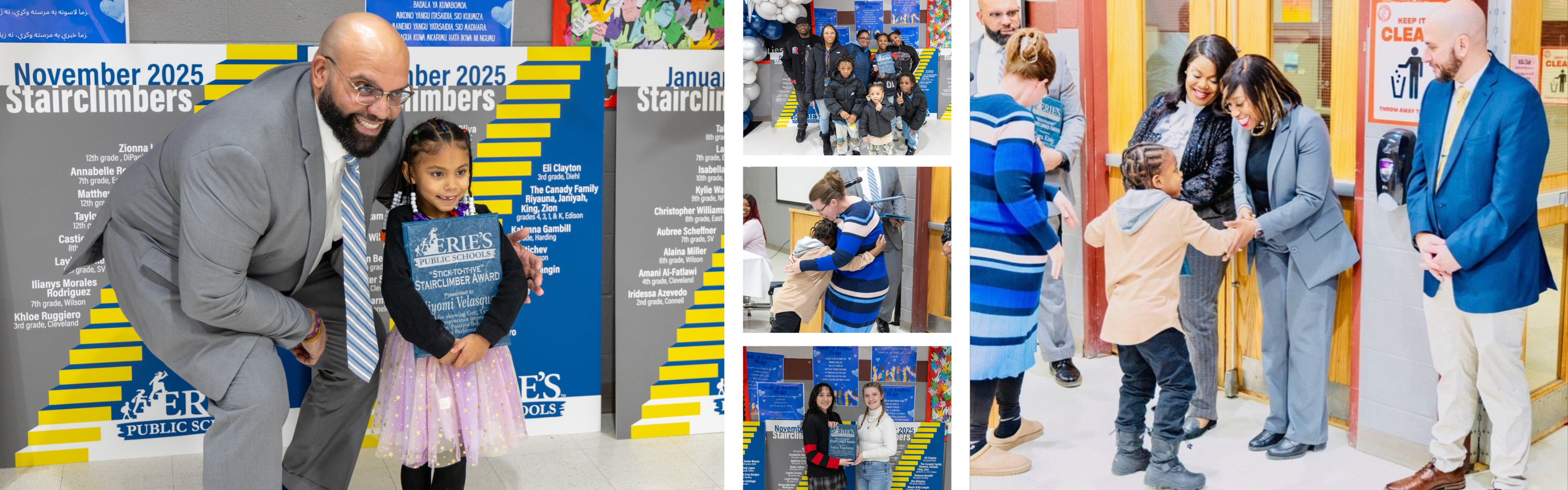 Young kids and adults celebrating all of the children for their success.