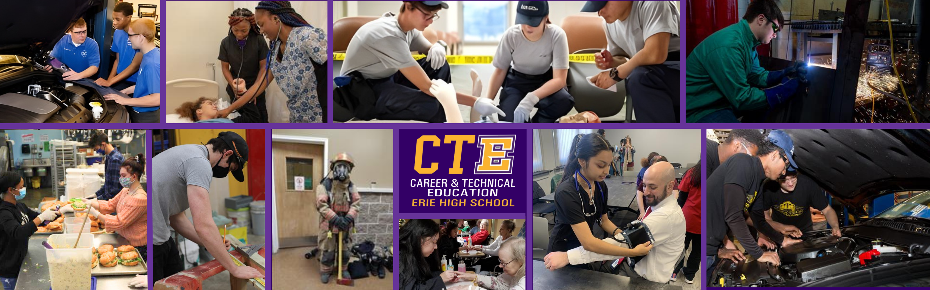 Students working in different careers at Erie High School. 