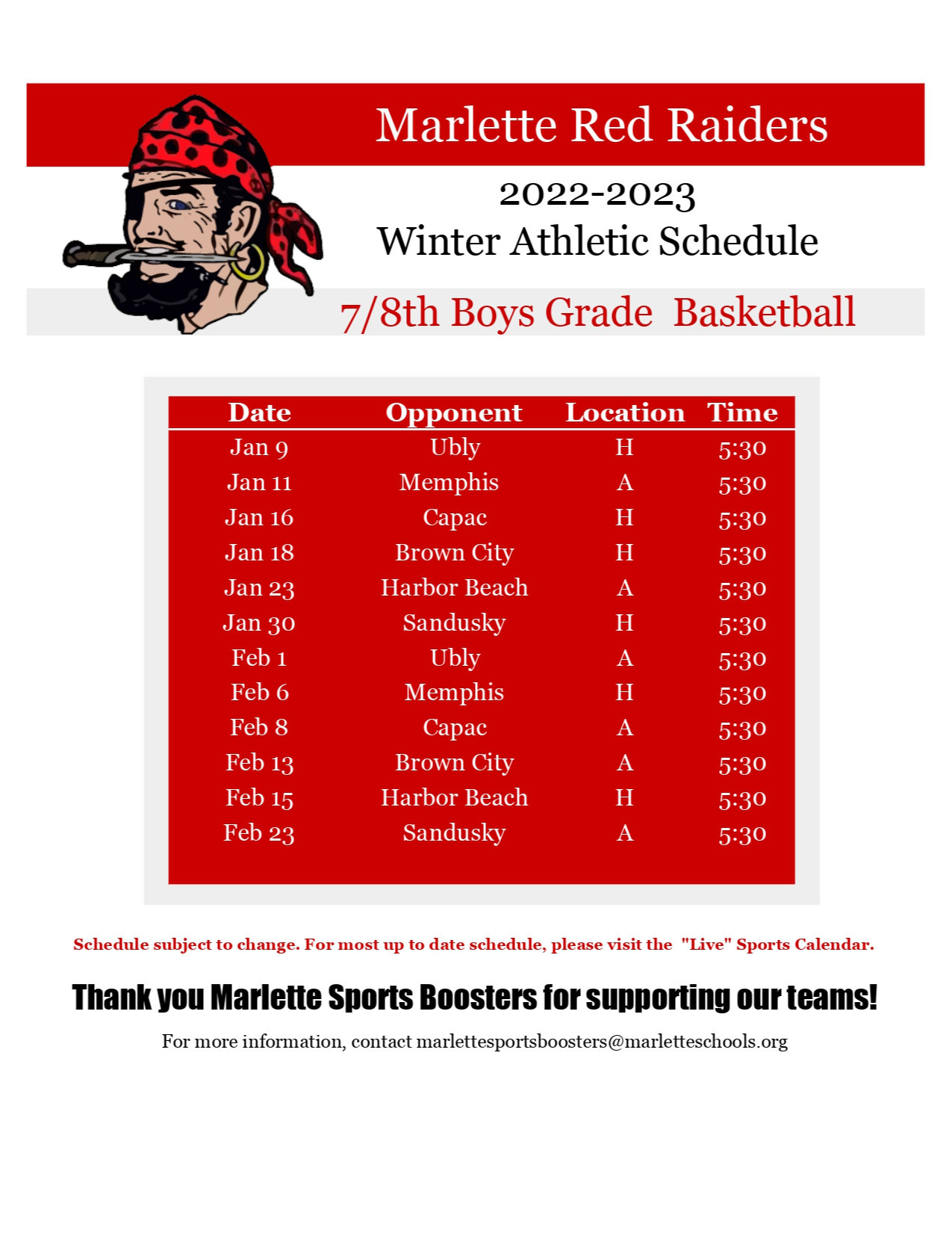 Boys Basketball Marlette Community Schools